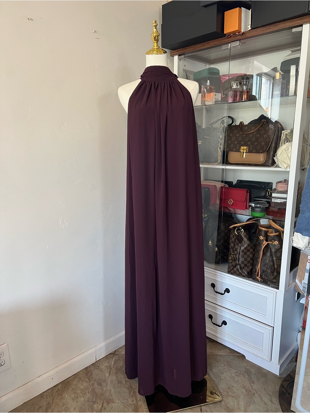 Halter-Neck Maxi Dress in Deep Plum